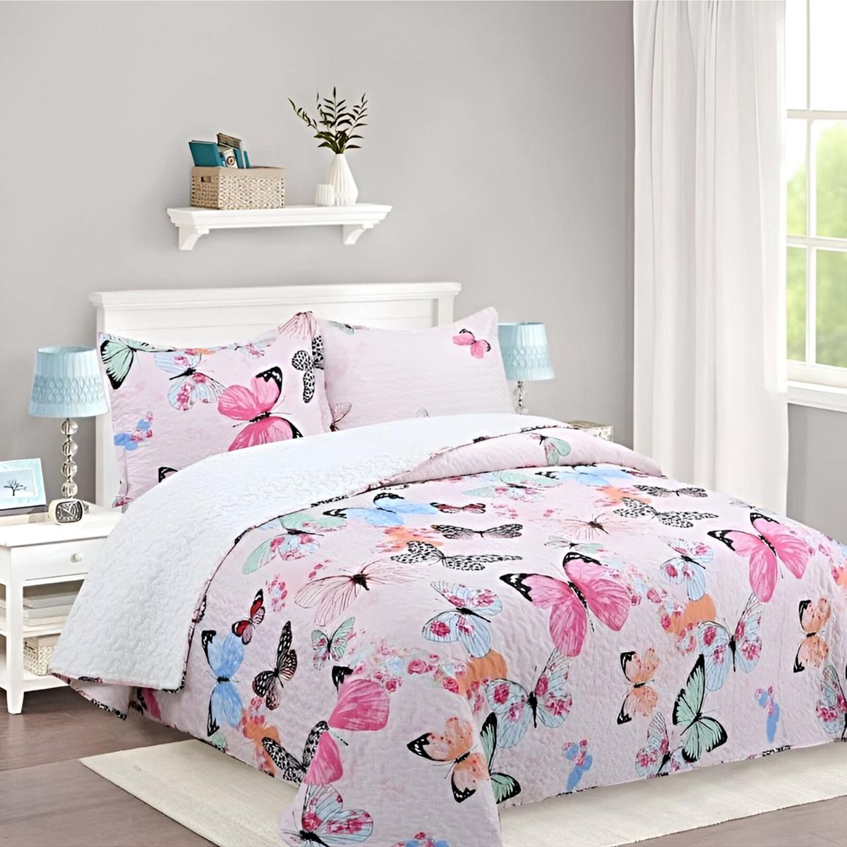 GENERICO - CUBRECAMA QUILT CON SHERPA PLAZA Y MEDIA H28