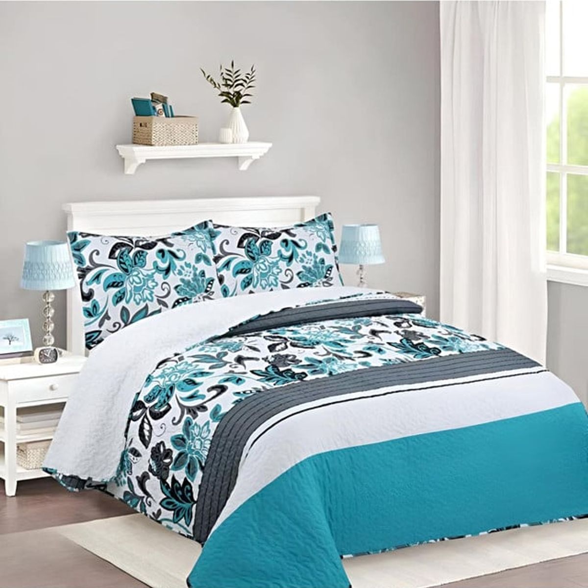 GENERICO - CUBRECAMA QUILT CON SHERPA PLAZA Y MEDIA H27