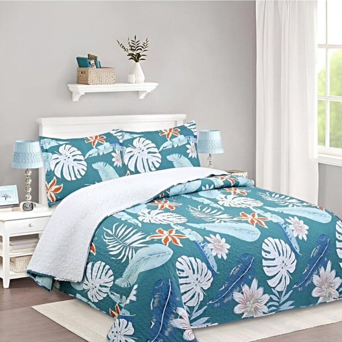 GENERICO - CUBRECAMA QUILT CON SHERPA PLAZA Y MEDIA H29