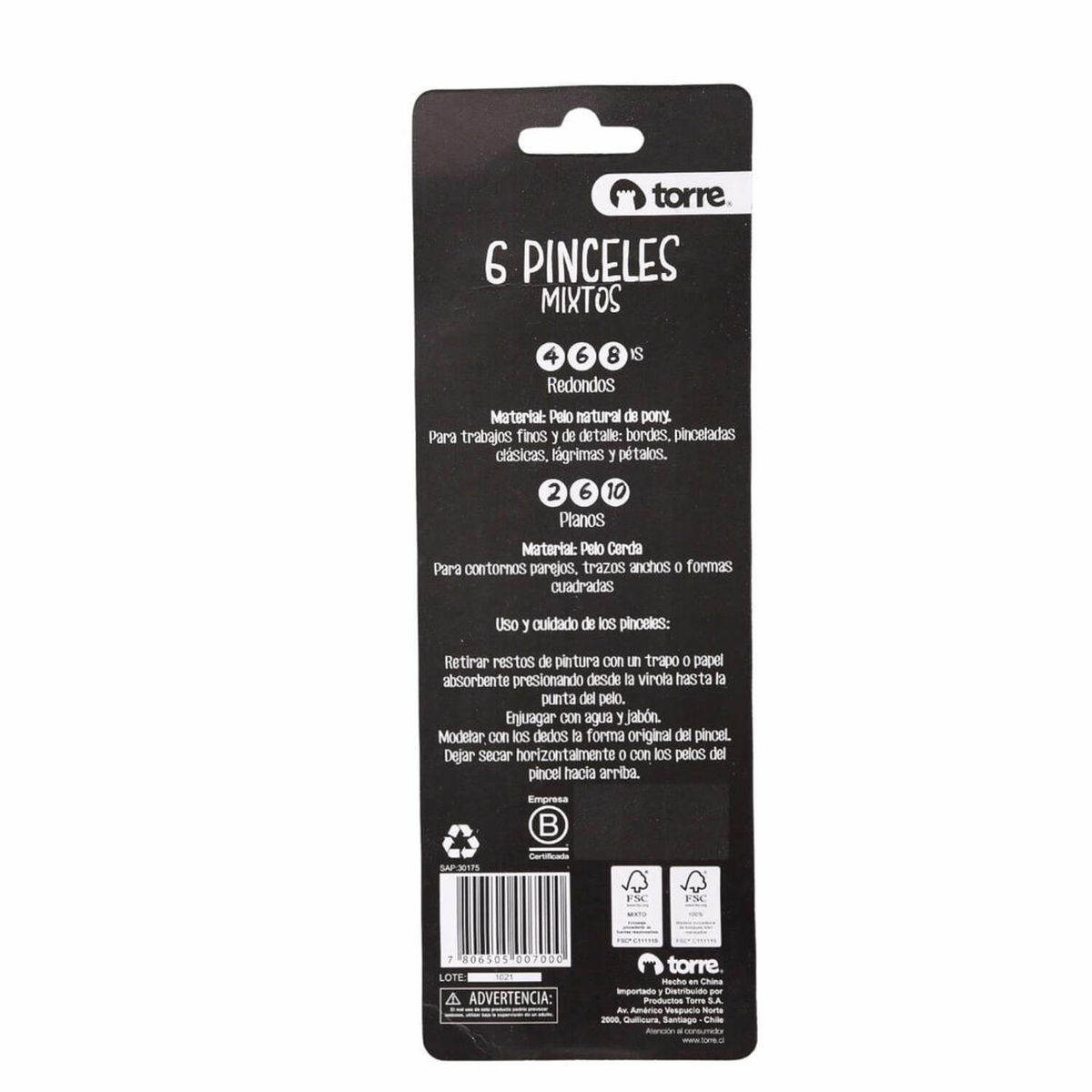 TORRE - Set Pinceles Mixtos Plano-redondo 6 Unid Torre