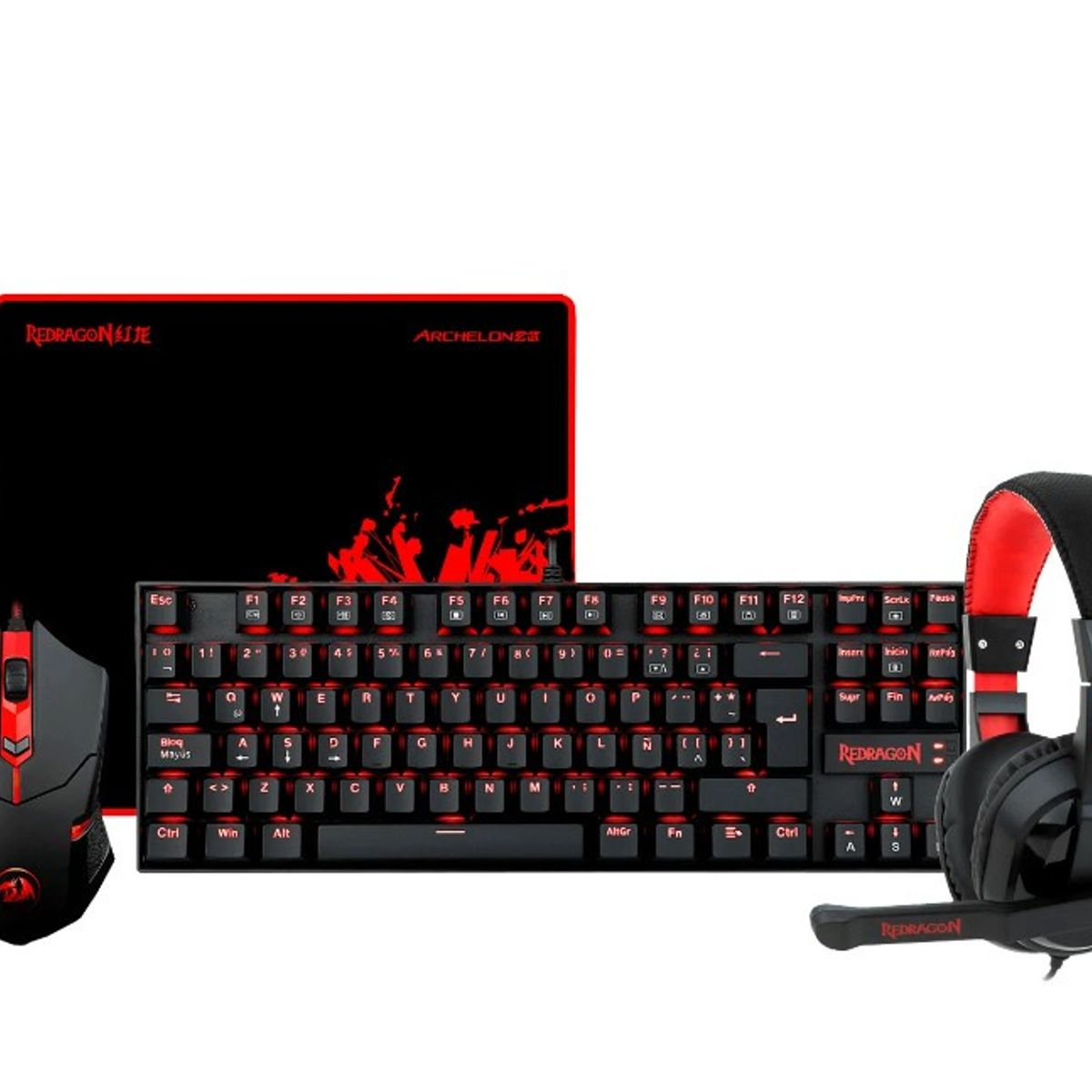 REDRAGON - KIT GAMER TECLADO MOUSE AUDIFONOS MOUSEPAD K552-BB-2-SP 4 IN 1