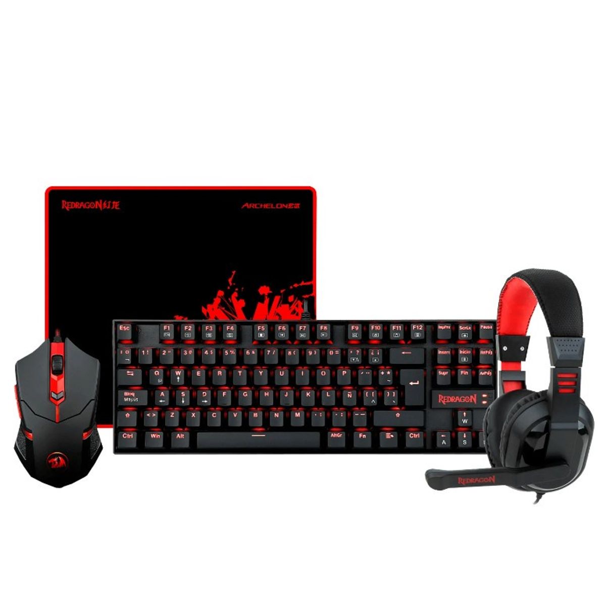REDRAGON - KIT GAMER TECLADO MOUSE AUDIFONOS MOUSEPAD K552-BB-2-SP 4 IN 1