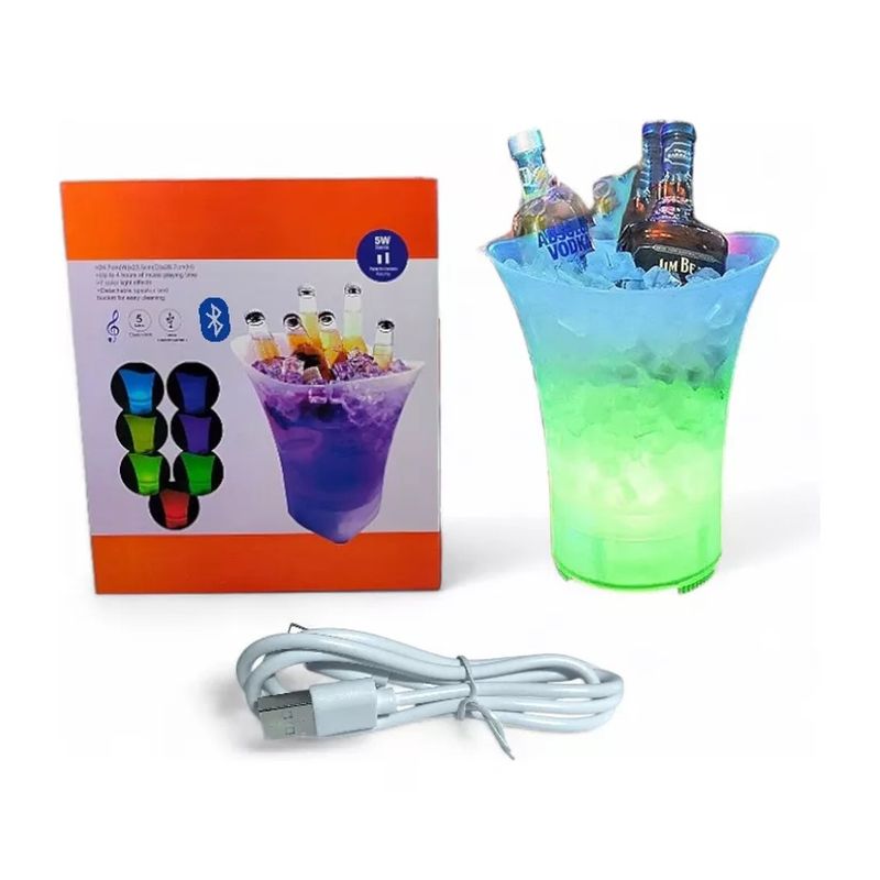 GENERICO - Balde Hielera Parlante Bluetooth Luz Led Portátil