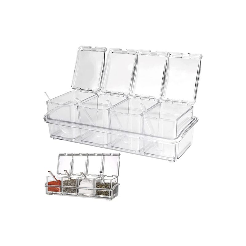 GENERICO - Set 4 Organizadores Transparente Para Especias Cucharas Tapa