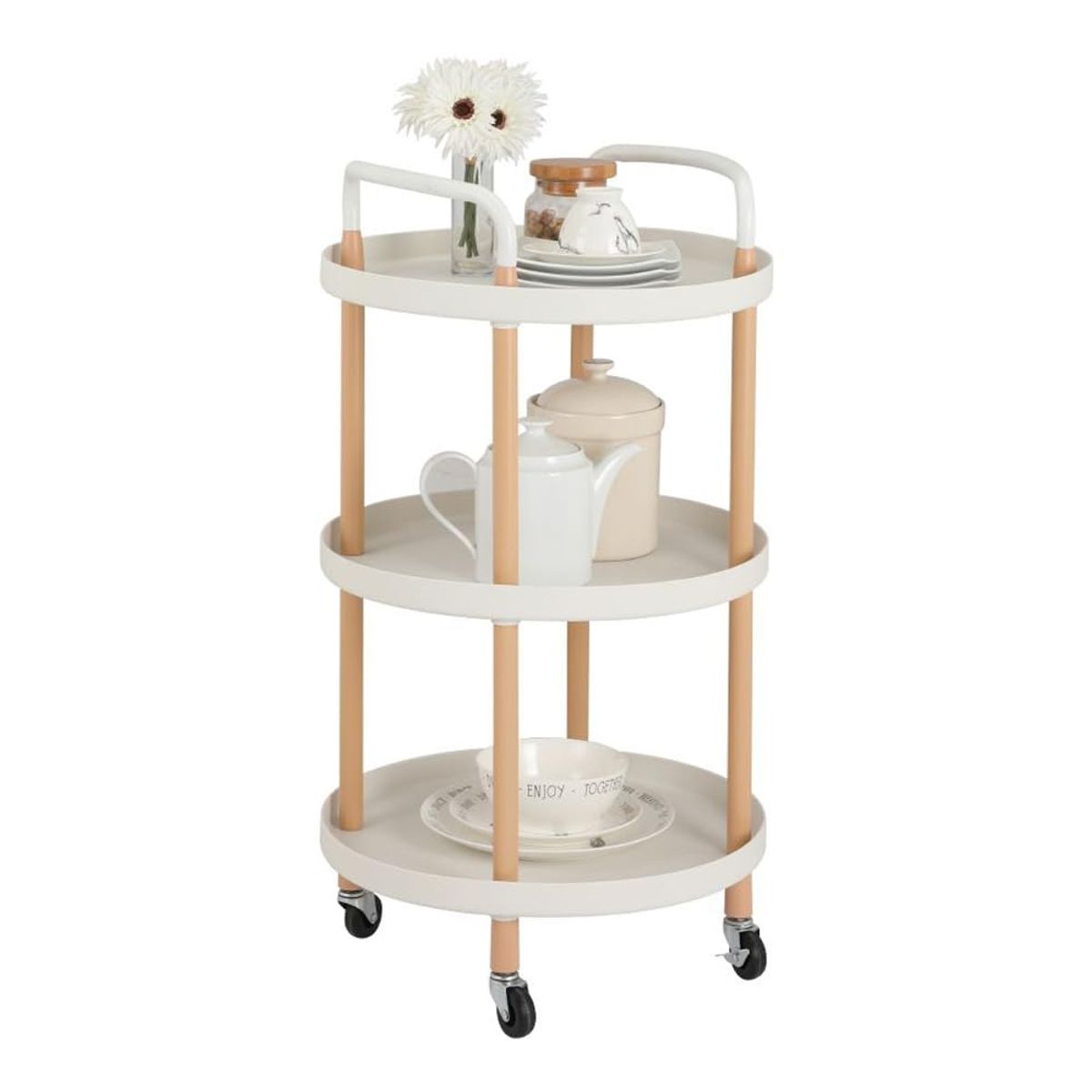 MOBOI - Carro Organizador De Cocina Con 3 Niveles Y Ruedas Blanco