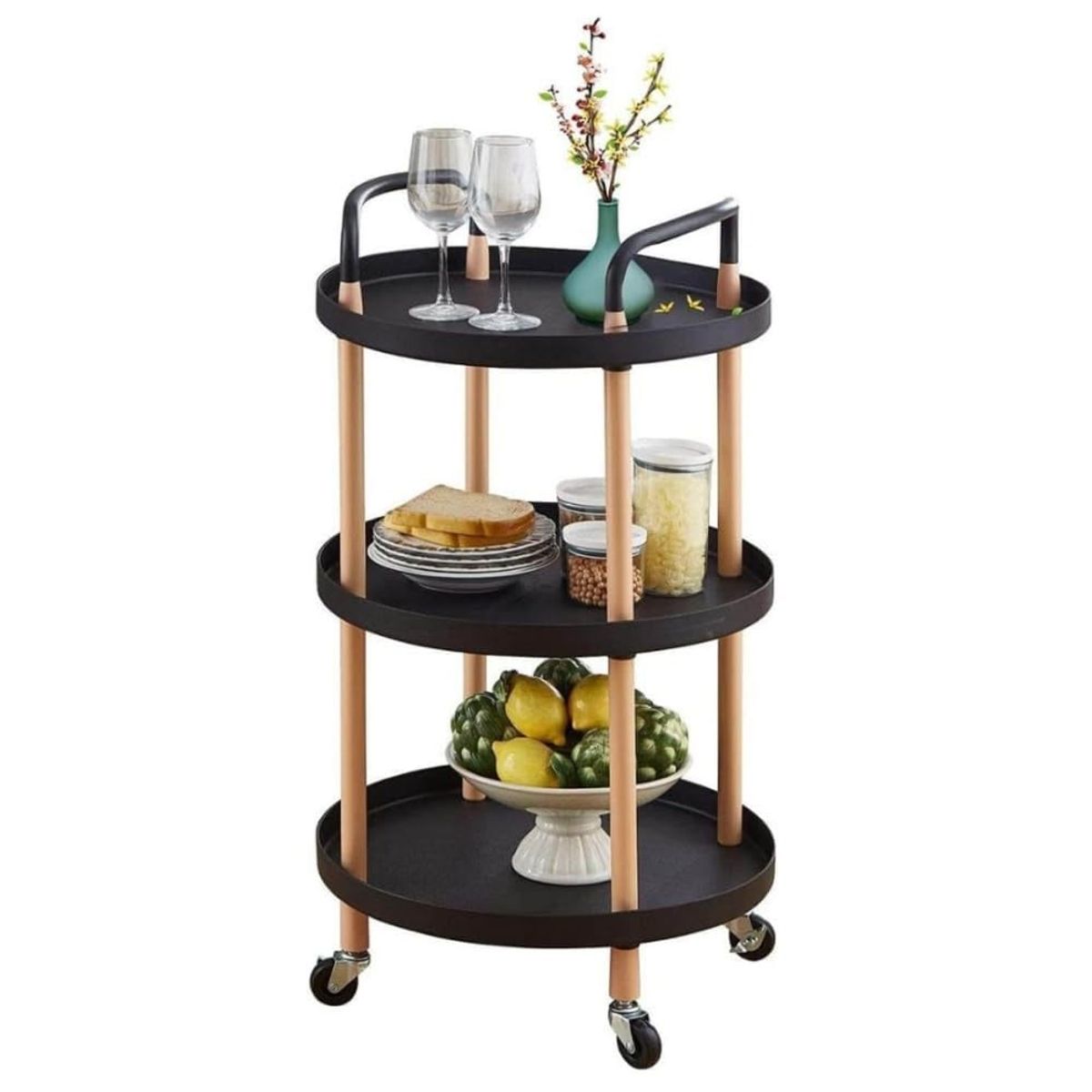 MOBOI - Carro Organizador De Cocina Con 3 Niveles Y Ruedas Negro