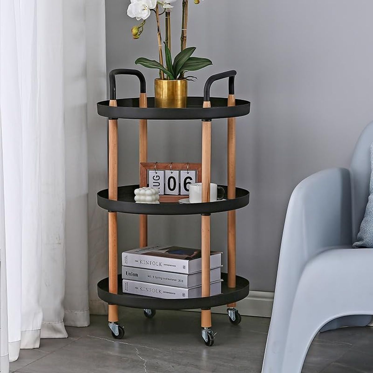 MOBOI - Carro Organizador De Cocina Con 3 Niveles Y Ruedas Negro