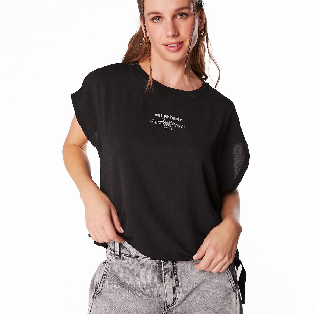 EFESIS - POLERA RITSU REGULAR RECOGIDO EN COSTADOS ANIMAL PRINT - Negro - S