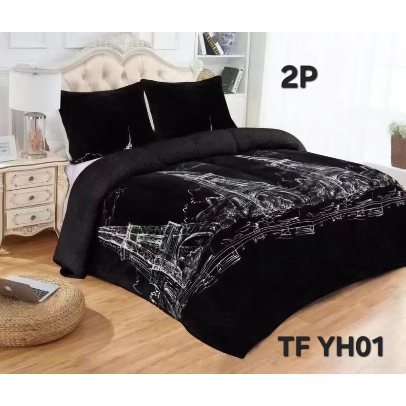 GENERICO - Cubrecama de Invierno Plush con Chiporro 2p Negro con Diseño TFYH01