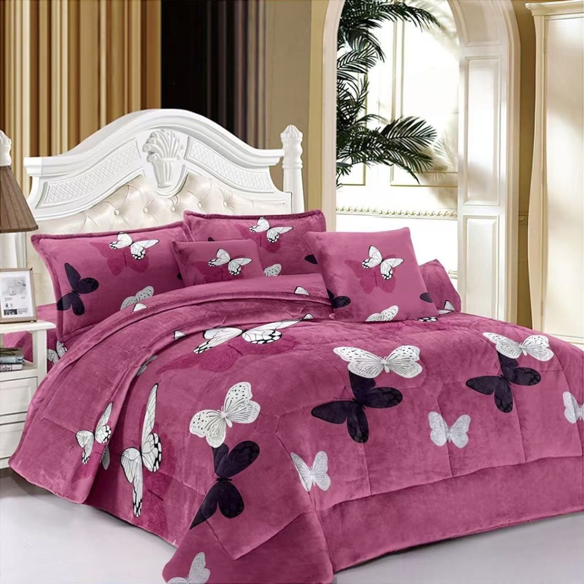 GENERICO - Cubrecama de Invierno Plush con Chiporro 2p Morado de Mariposas TFYH55