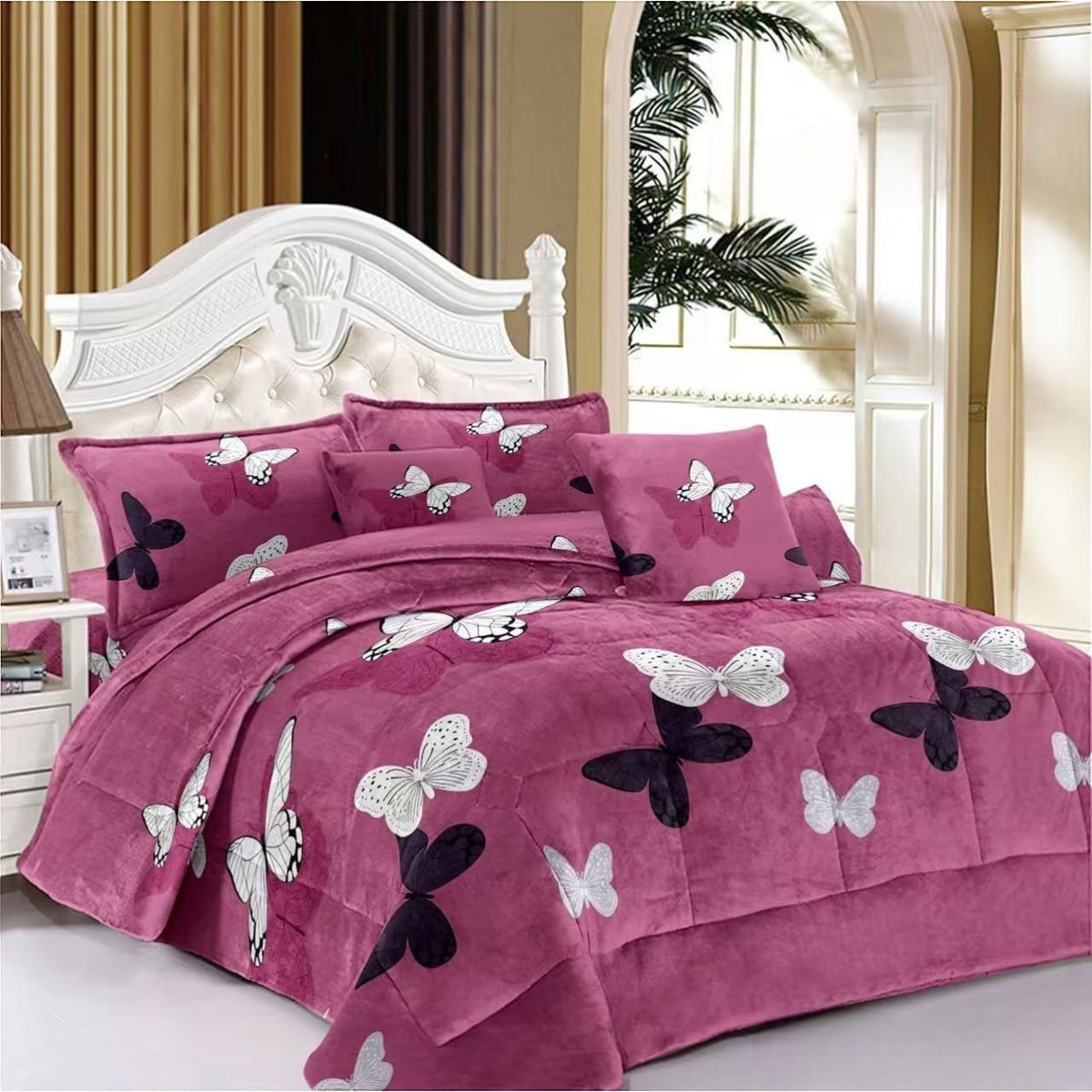 GENERICO - Cubrecama de Invierno Plush con Chiporro 2p Morado de Mariposas TFYH55