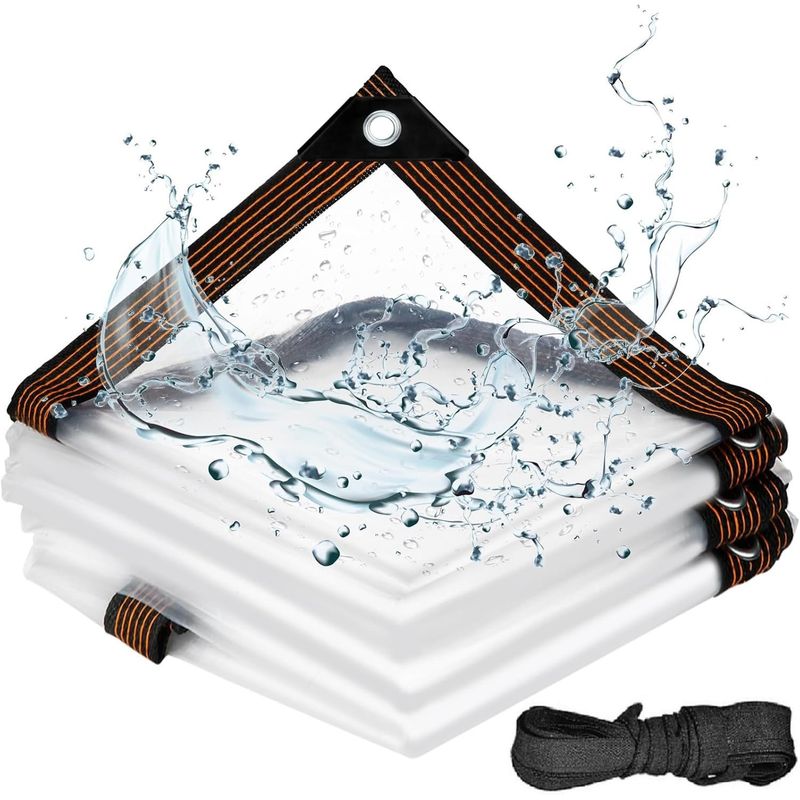 KUANGYE - Lona Transparente Impermeable 3x4 M + Cuerda De Nailon 10 M
