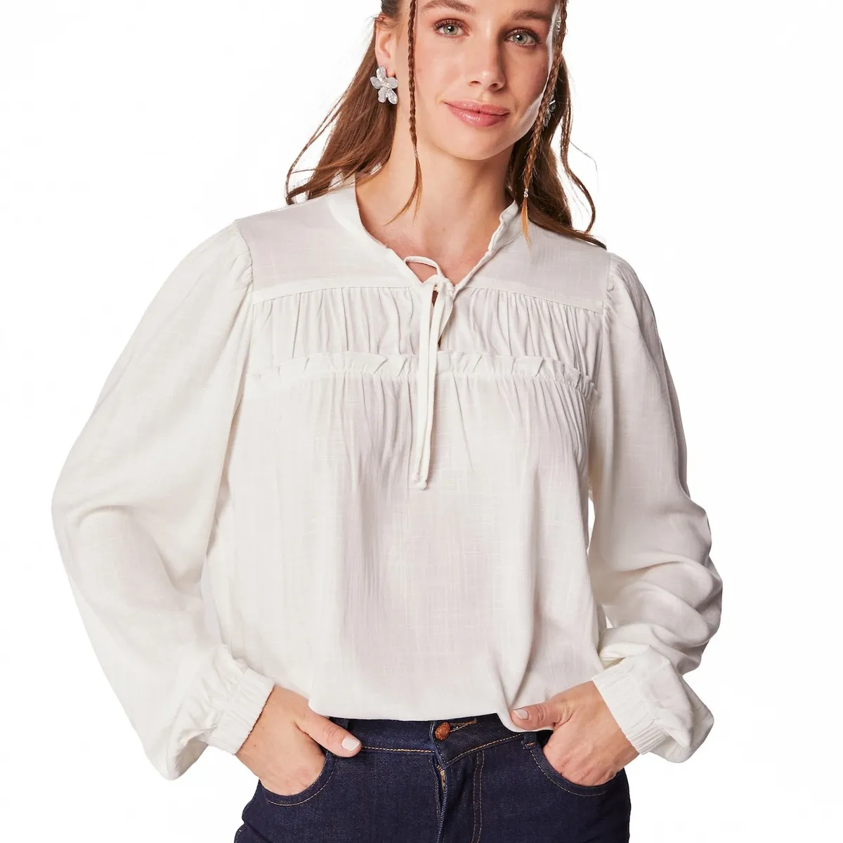 EFESIS - BLUSA MUJER RITÁN REGULAR CANESÚ CON RECOGIDO - Crema