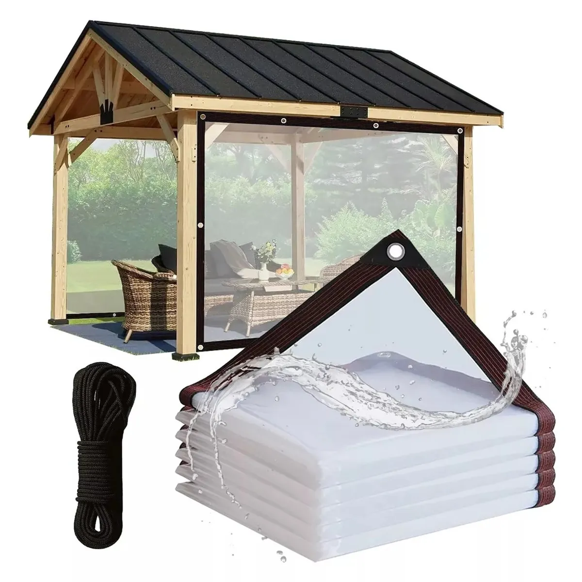 KUANGYE - Lona Transparente Impermeable 3x3 M + Cuerda De Nailon 10 M