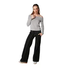 EFESIS - JEANS COCHAN PALAZZO HILO CONTRATONO - Negro