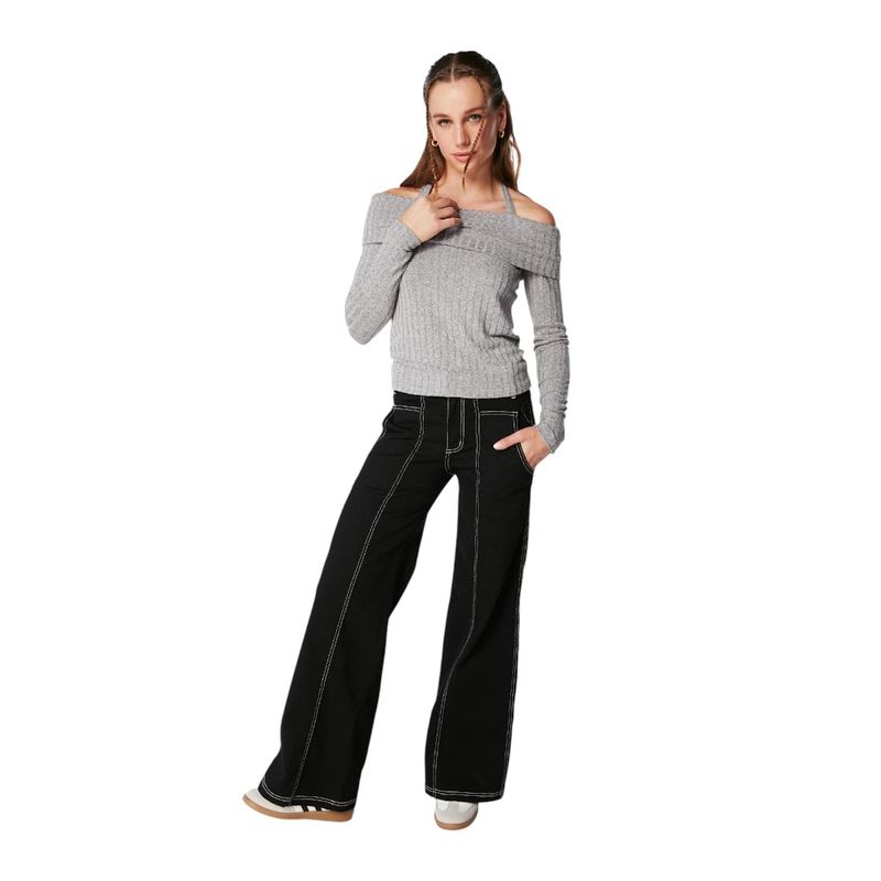 EFESIS - JEANS COCHAN PALAZZO HILO CONTRATONO - Negro