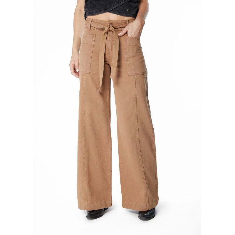 EFESIS - PANTALÓN VELO PALAZZO BOLSILLO PARCHE Y LAZO - Beige