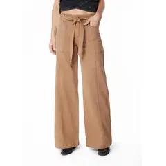 EFESIS - PANTALÓN VELO PALAZZO BOLSILLO PARCHE Y LAZO - Beige