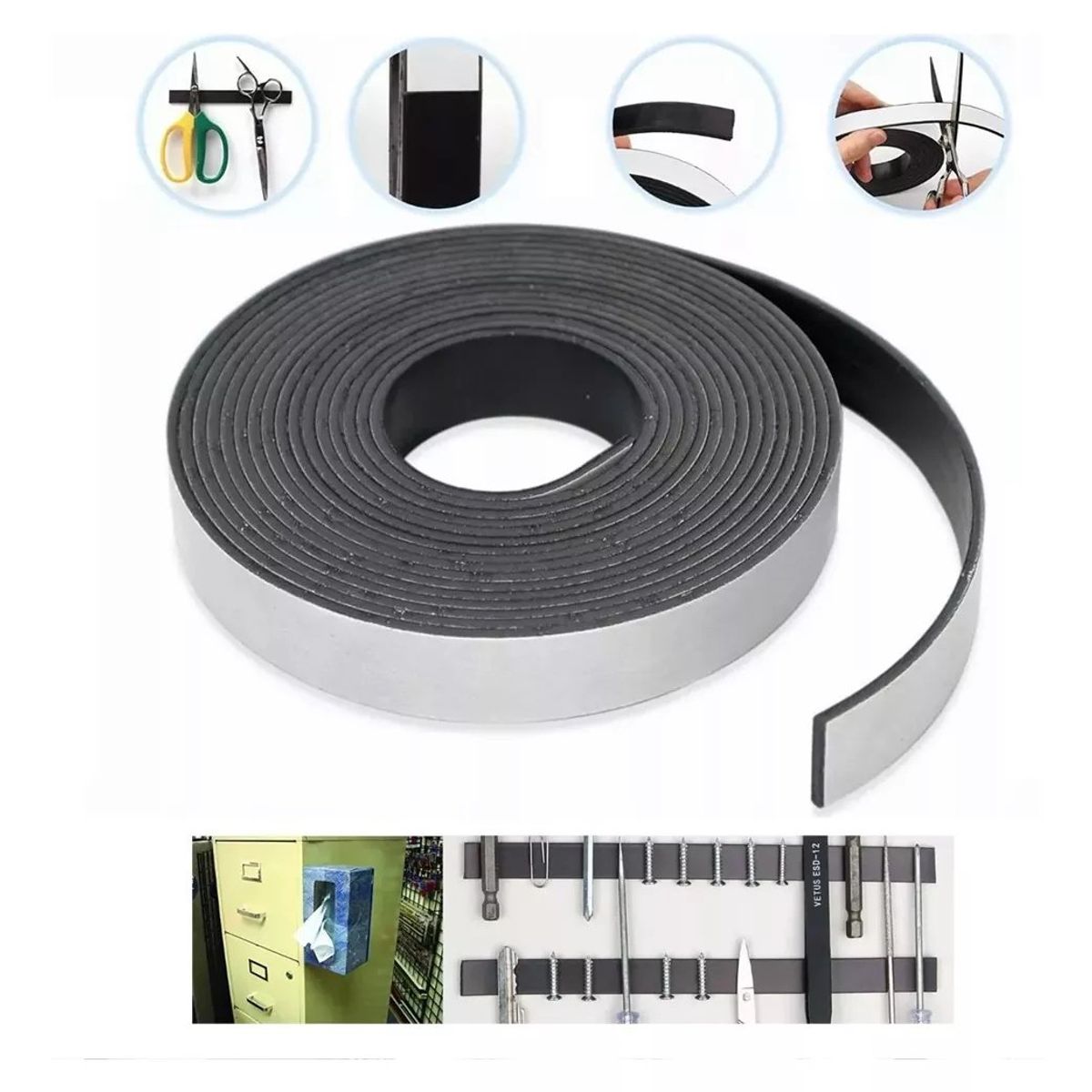 KUANGYE - Imán Flexible Con Adhesivo En Rollo 2cm X 2metros Magnetico