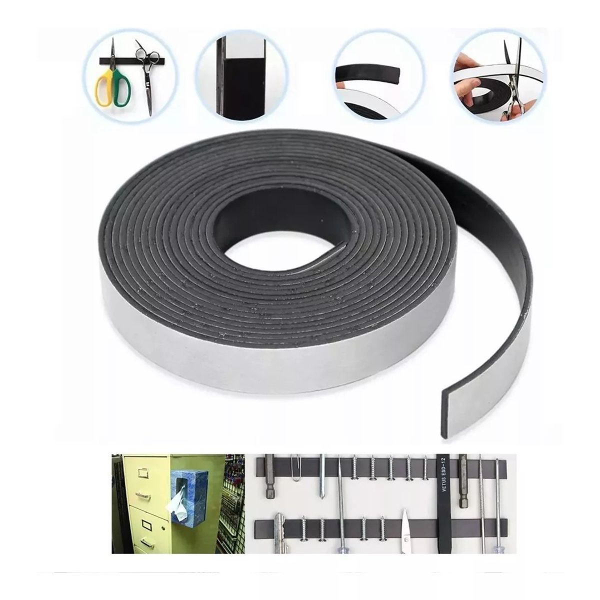 KUANGYE - Imán Flexible Con Adhesivo En Rollo 2cm X 2metros Magnetico