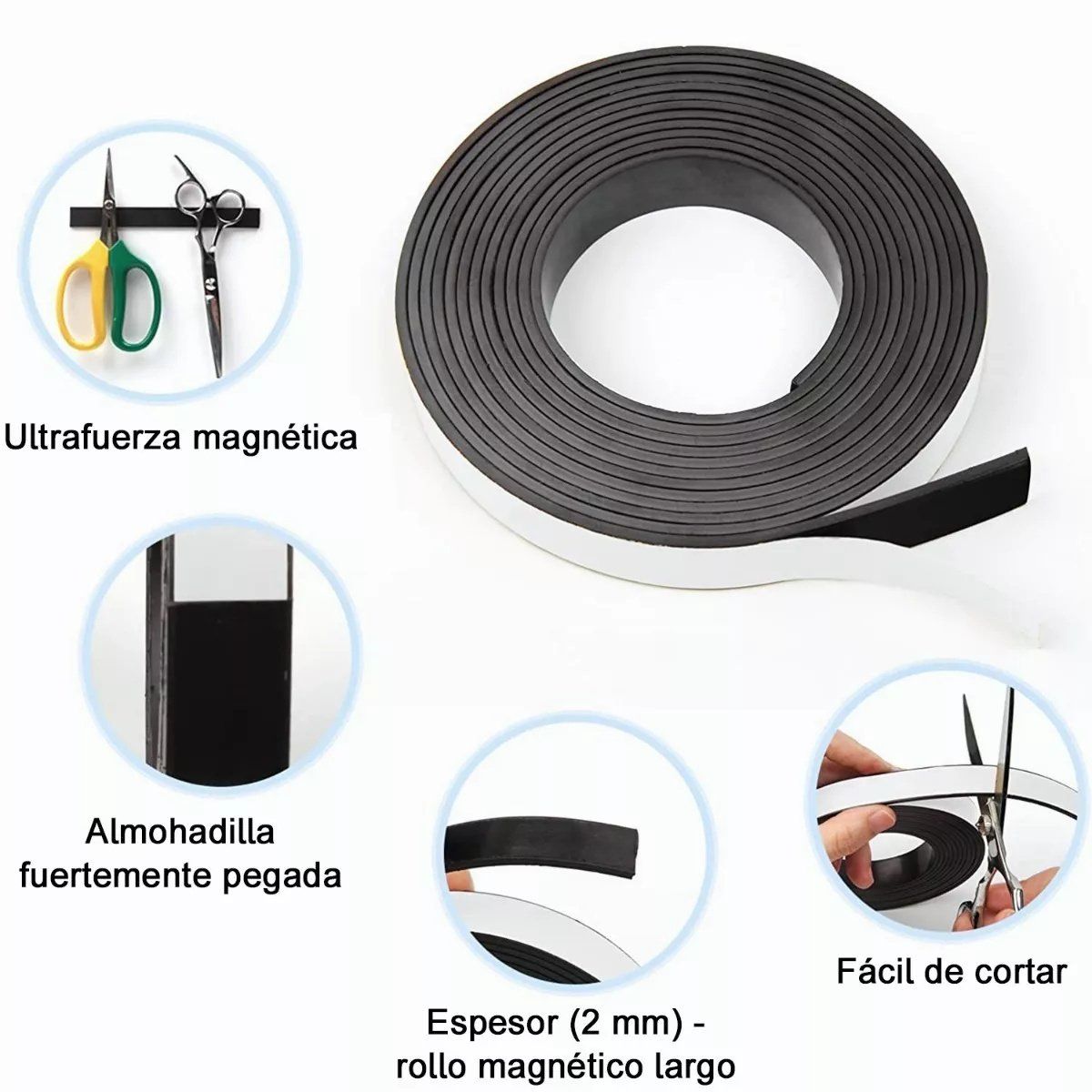 KUANGYE - Imán Flexible Con Adhesivo En Rollo 2cm X 2metros Magnetico