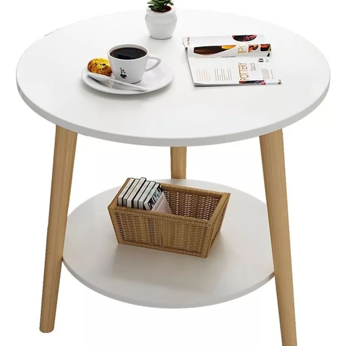 BLUEDREAMER - Mesa Centro Redonda Madera Side table bedside (Size : 60 * 50 * 40cm)