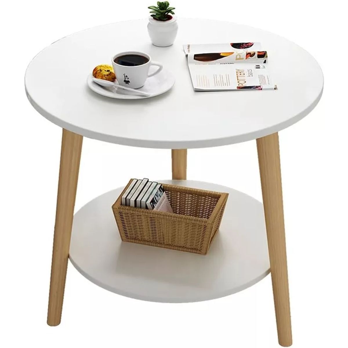 BLUEDREAMER - Mesa Centro Redonda Madera Side table bedside (Size : 60 * 50 * 40cm)