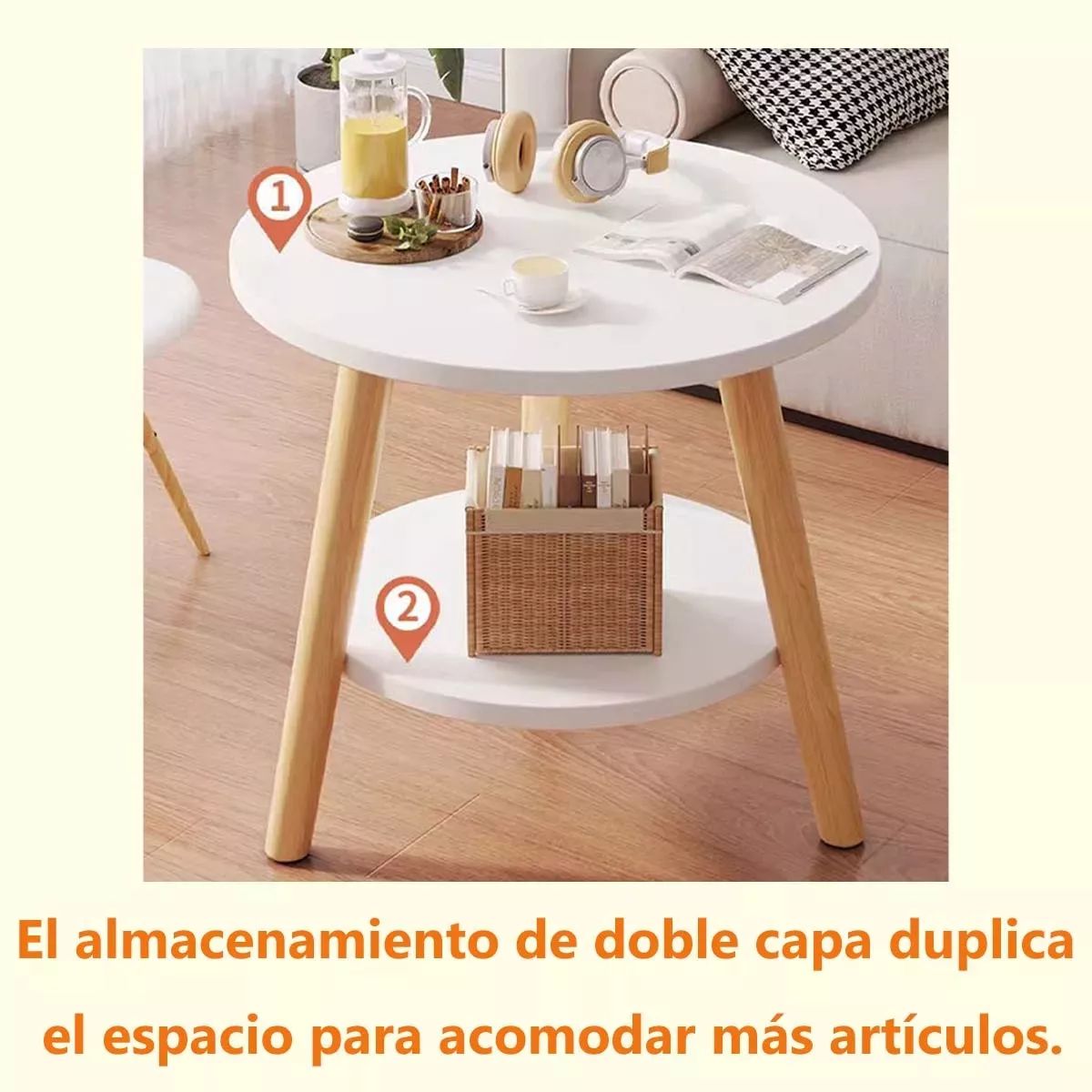 BLUEDREAMER - Mesa Centro Redonda Madera Side table bedside (Size : 60 * 50 * 40cm)