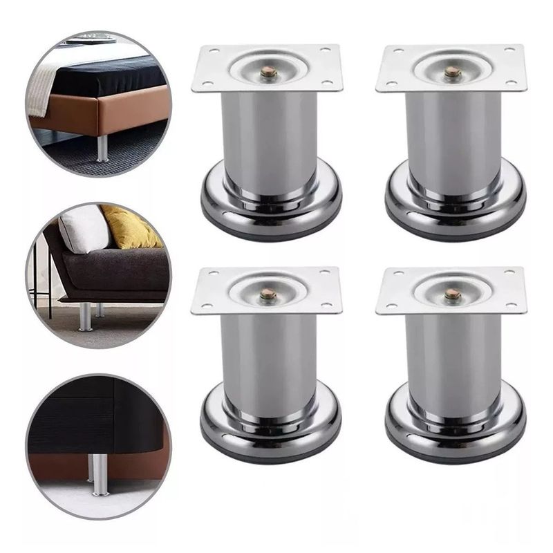 KUANGYE - Pack 4 Patas Para Sofá Muebles Metálicas Altura Redonda 10cm Cromo