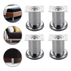 KUANGYE - Pack 4 Patas Para Sofá Muebles Metálicas Altura Redonda 10cm Cromo