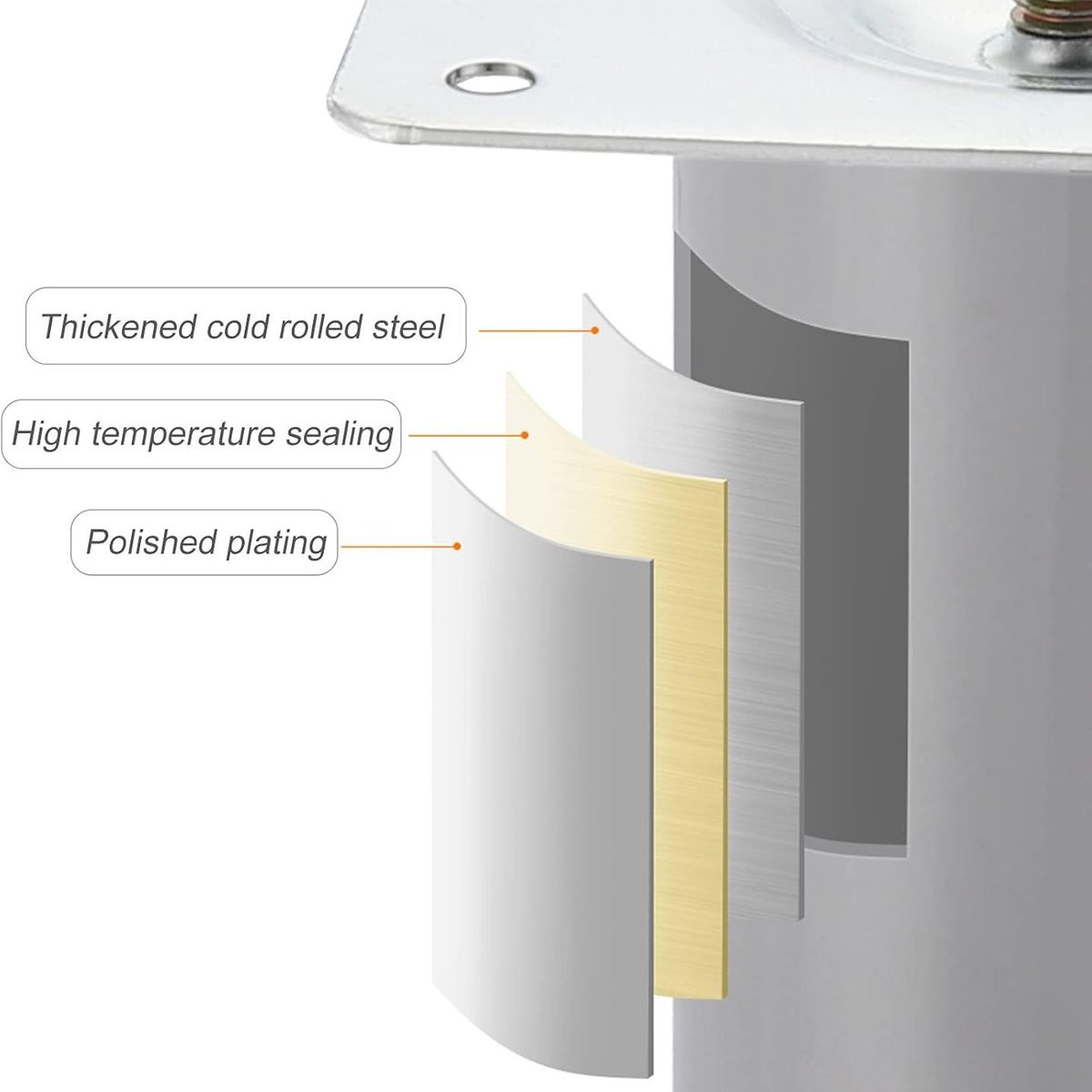 KUANGYE - Pack 4 Patas Para Sofá Muebles Metálicas Altura Redonda 10cm Cromo