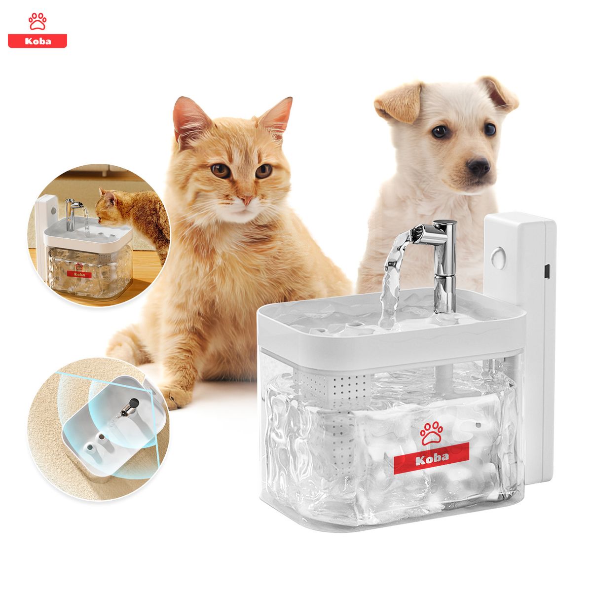 KOBA - Bebedero Mascota Con Sensor Gatos Perros Funte  Agua 1500ml