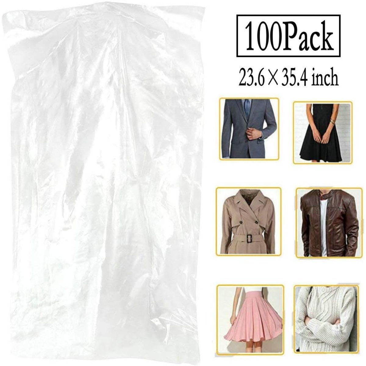 KUANGYE - 100 Bolsas Transparentes Fundas Para Ropa Trajes 60x90cm