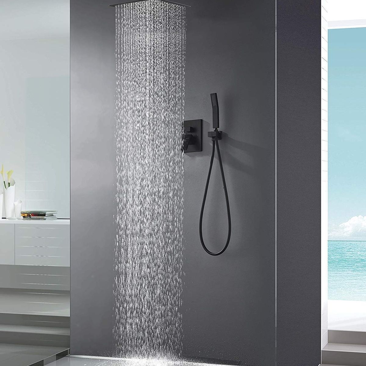 KUANGYE - Plato Ducha Cuadrado Acero Inoxidable 20 Cm Negro