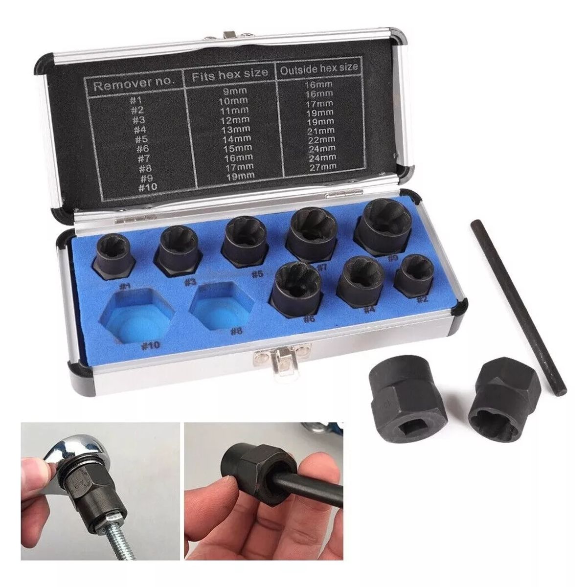 GENERICO - Set Dados Extractores Pernos Y Tuercas Rodadas 9 A 19mm
