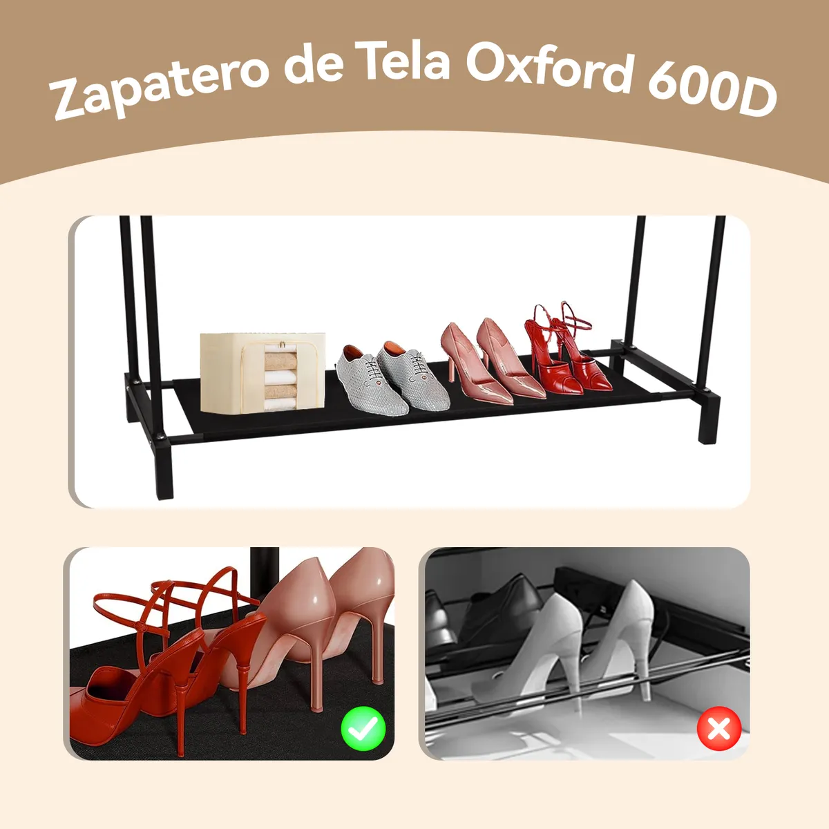 VIDITA - Perchero Organizador Colgante De Ropa Doble Barra Metálico Negro