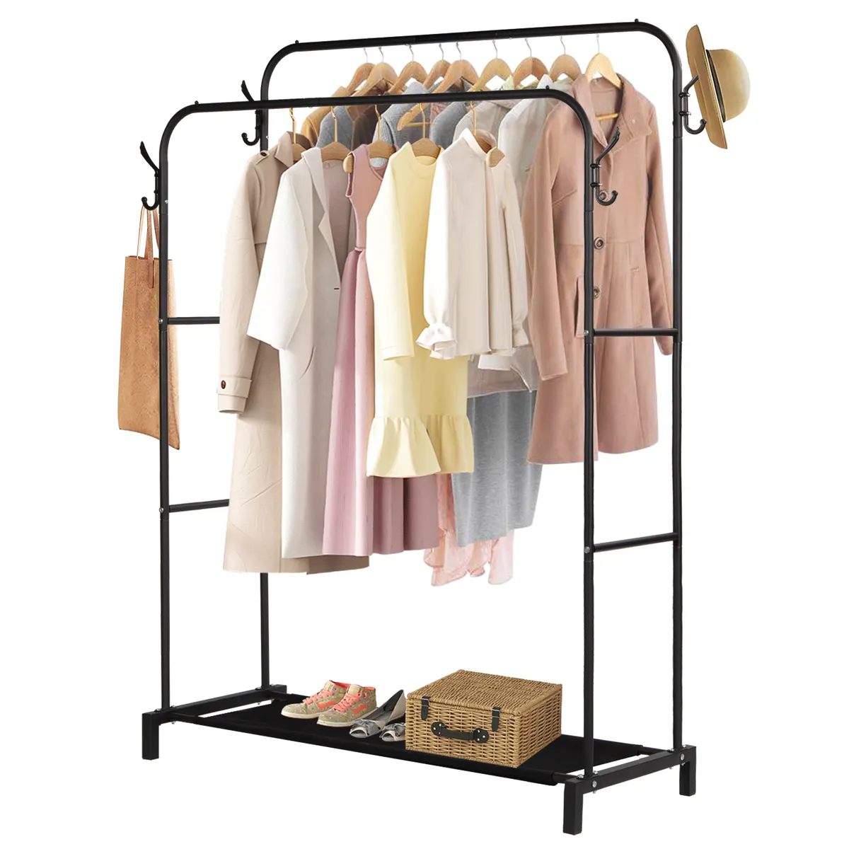 VIDITA - Perchero Organizador Colgante De Ropa Doble Barra Metálico Negro