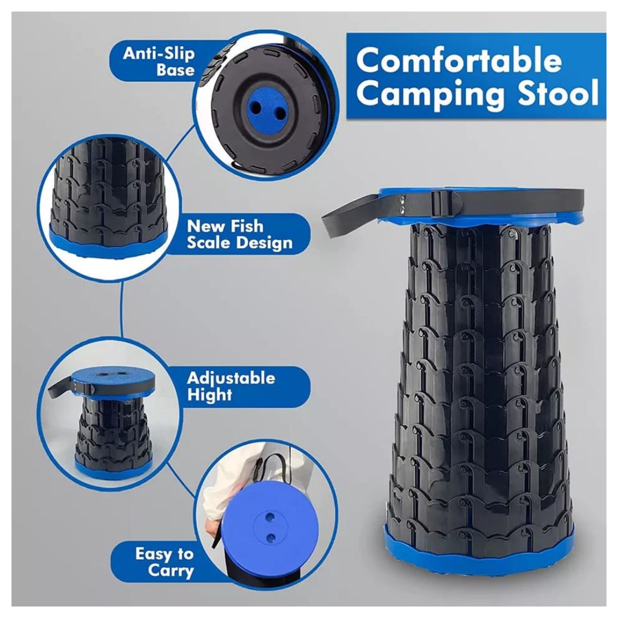 GENERICO - SILLA DE CAMPING RETRACTIL PLEGABLE AZUL