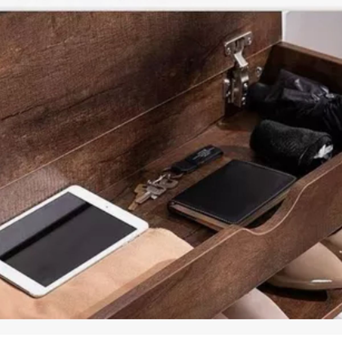 IDEEHOUSE - Zapatero Madera Con Asiento 2 Niveles 1 Cajon 80x30x44cm