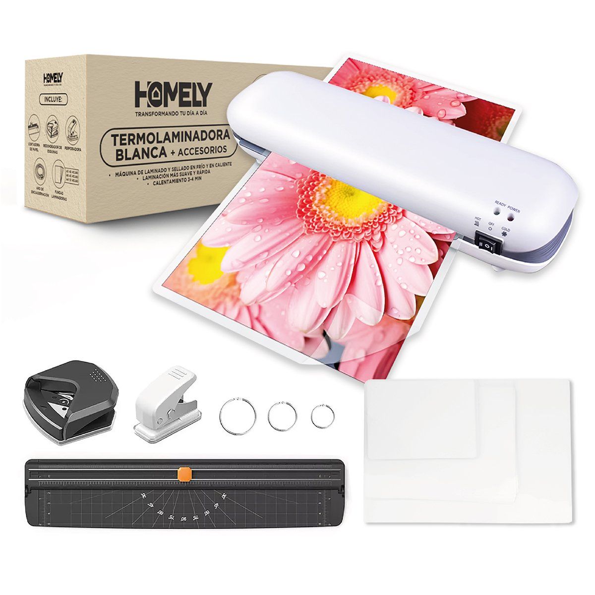 HOMELY - Termolaminadora Plastificadora Homely + Accesorios + Laminas