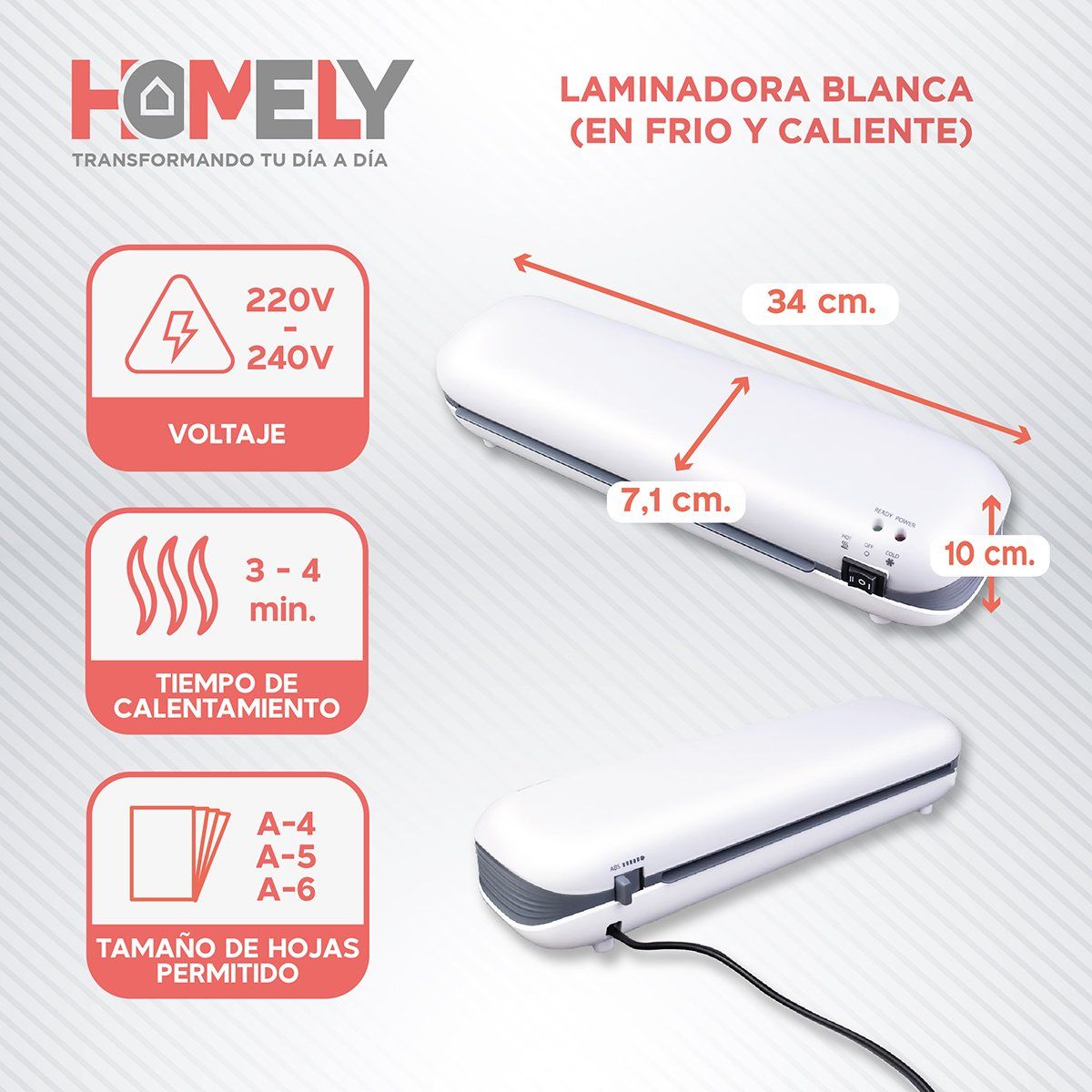 HOMELY - Termolaminadora Plastificadora Homely + Accesorios + Laminas