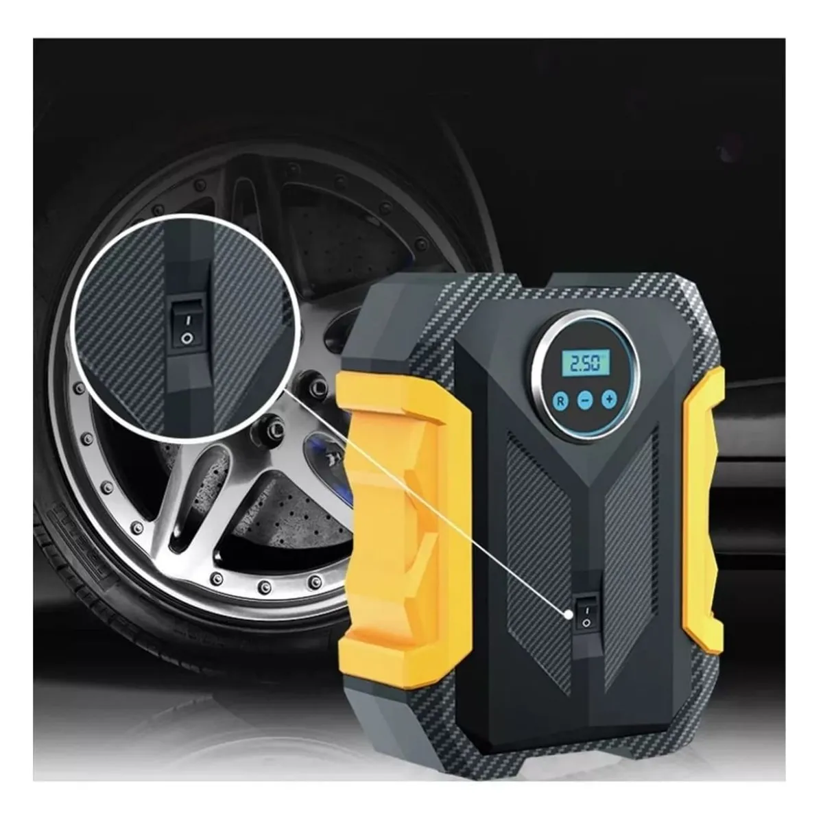 GENERICO - INFLADOR COMPRESOR PORTATIL DE NEUMATICOS 12V INDICADOR LED