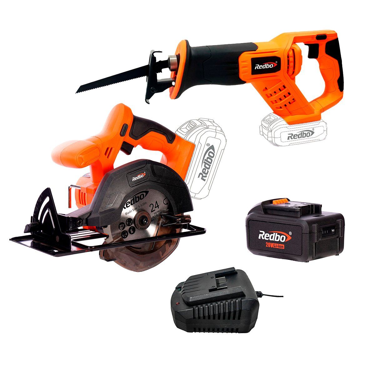 REDBO - Pack sierra circular + sierra sable + cargador y bateria de 30ah