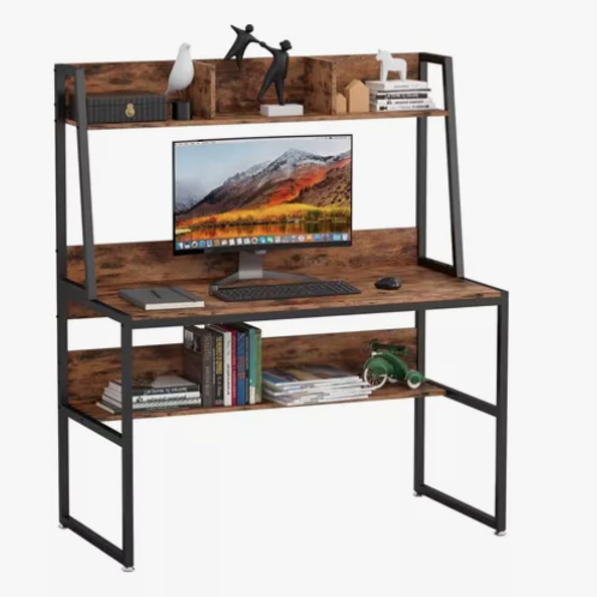 IDEEHOUSE - Escritorio Industrial Con Repisa Madera 120x48x139cm