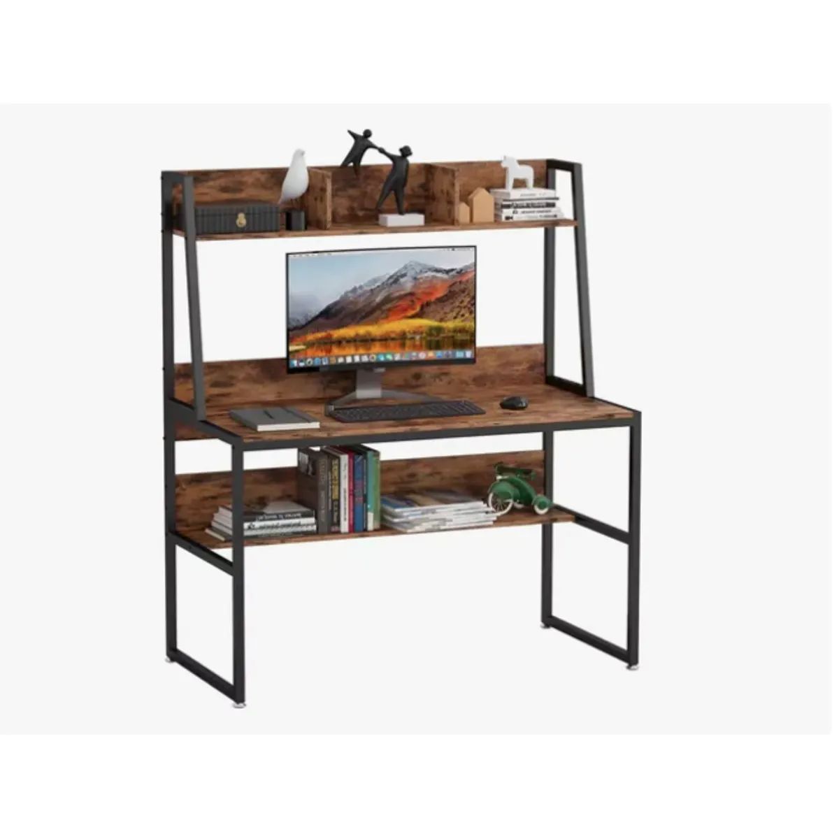 IDEEHOUSE - Escritorio Industrial Con Repisa Madera 120x48x139cm