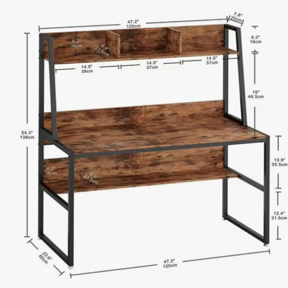 IDEEHOUSE - Escritorio Industrial Con Repisa Madera 120x48x139cm