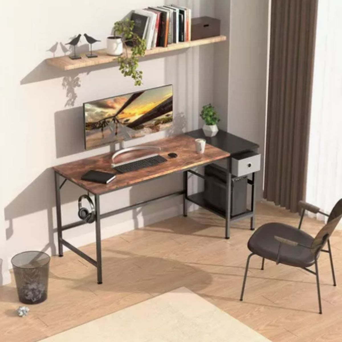 IDEEHOUSE - Escritorio Madera Con Cajones Industrial 120x55x75cm