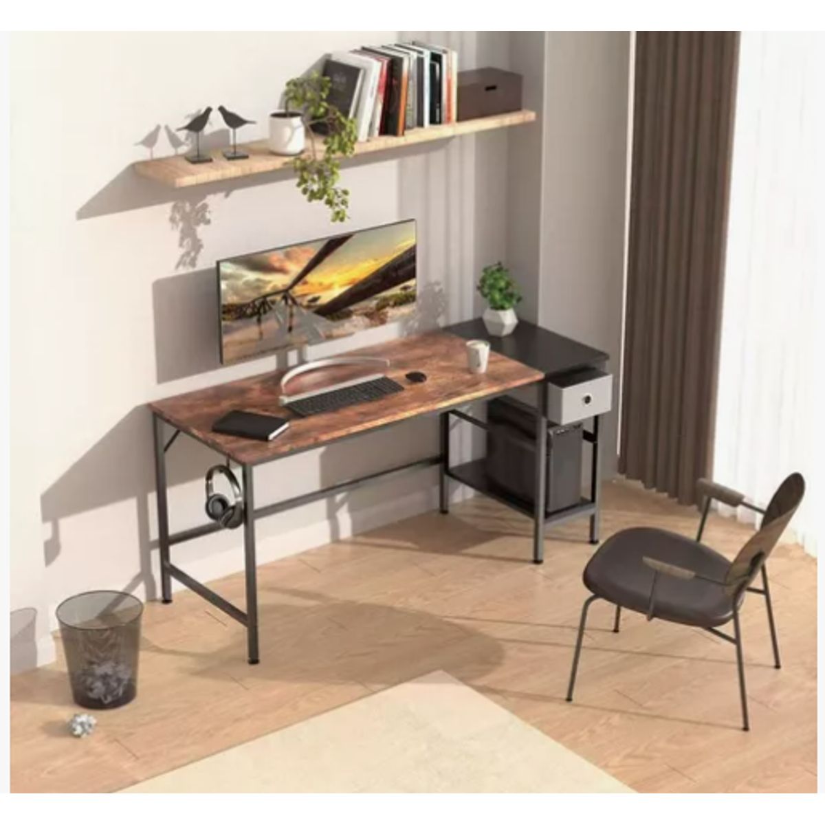 IDEEHOUSE - Escritorio Madera Con Cajones Industrial 120x55x75cm