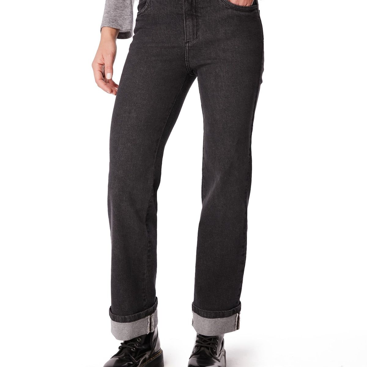 EFESIS - JEANS ROLA BLACK RECTO TIRO BAJO ROLL UP - Negro