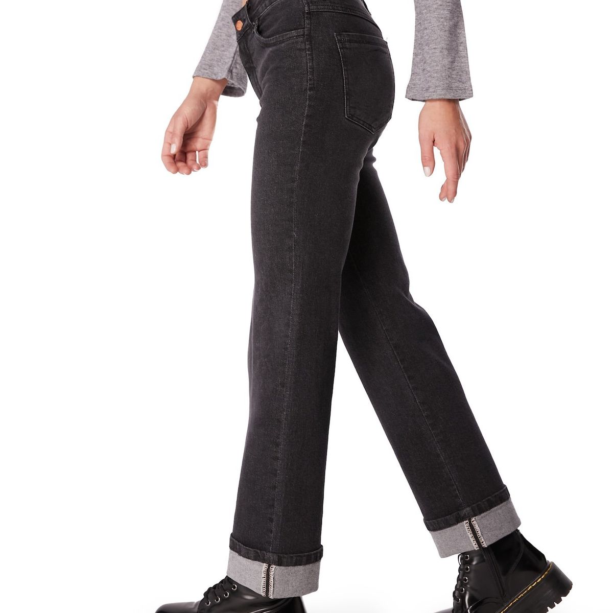 EFESIS - JEANS ROLA BLACK RECTO TIRO BAJO ROLL UP - Negro